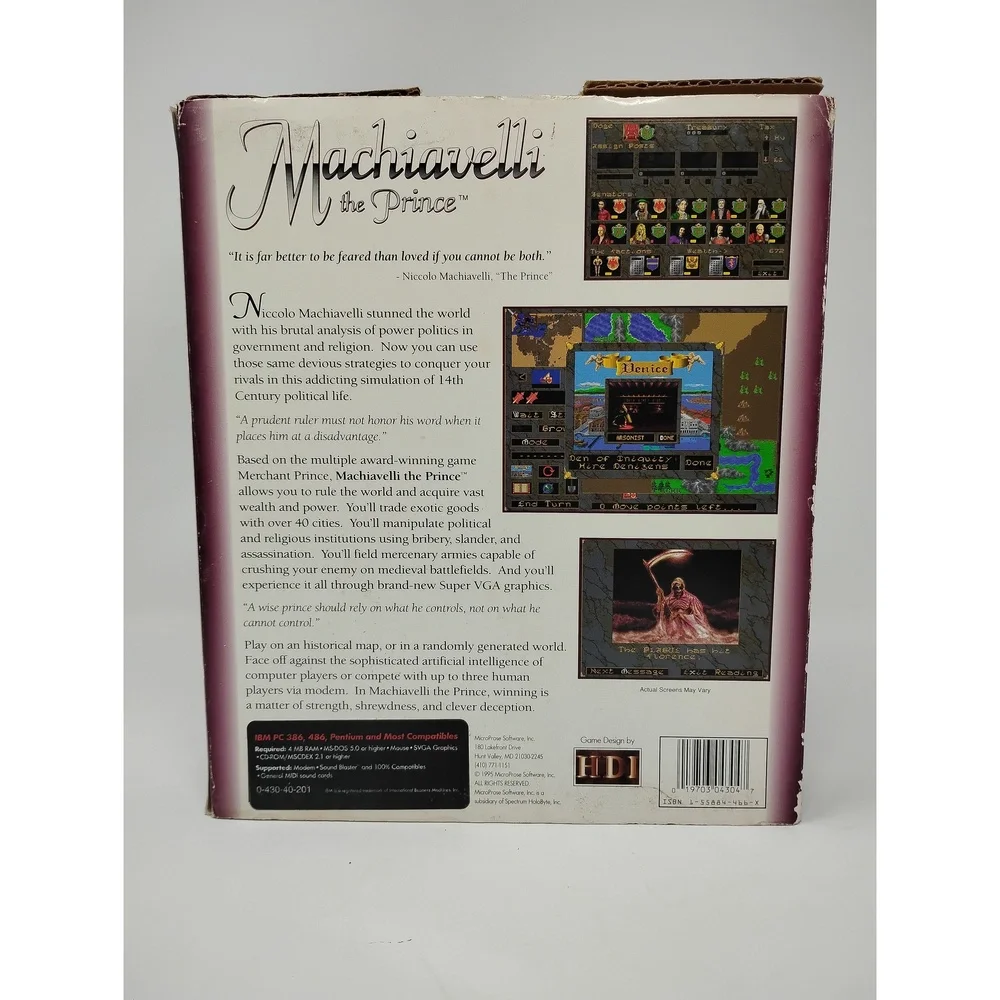 Vintage 1995 Machiavelli the Prince MicroProse PC CD-ROM Strategy Game Big Box